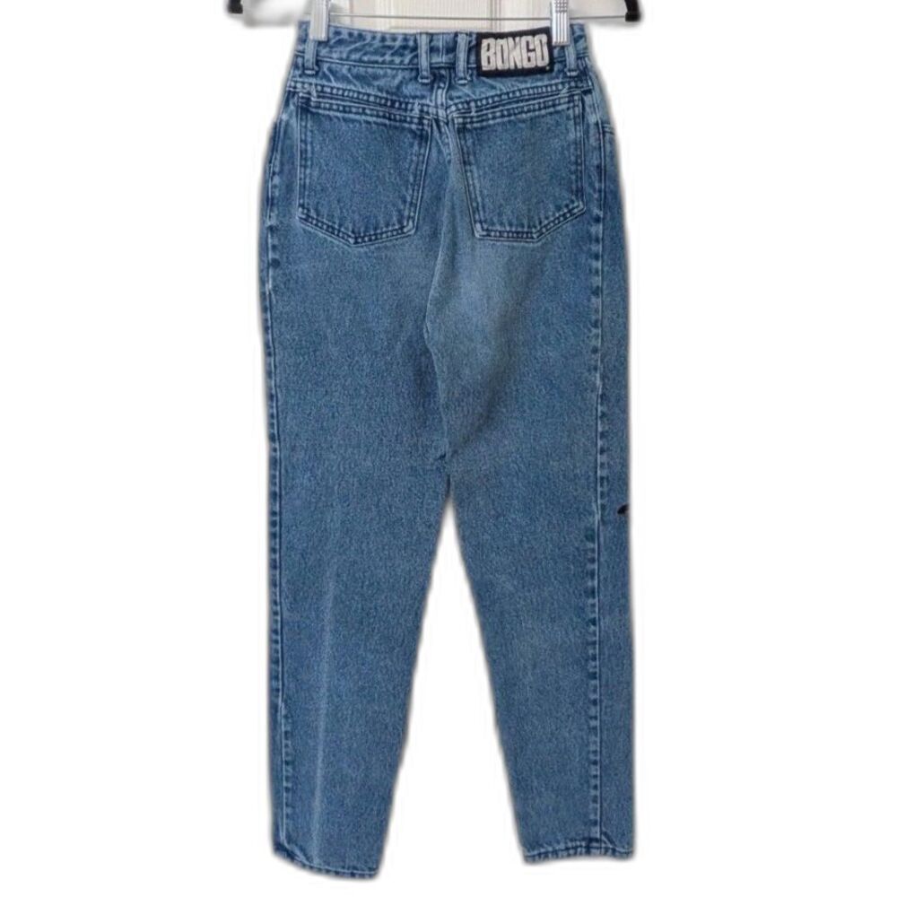 Bongo Vintage High Rise Button Fly Jeans Blue Wash Tapered Leg Mom Denim | SZ 3 - Picture 2 of 8